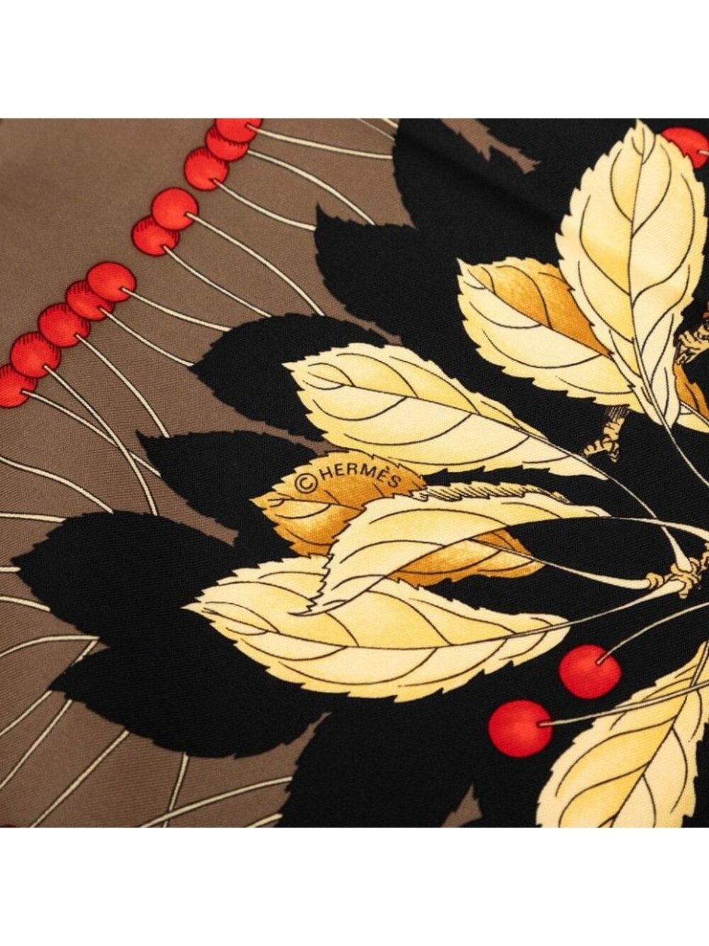 ★SOLD★ Hermes Carre 90 Les Merises Cherry Scarf Large Black Multicolor Silk - Picture 6 of 8